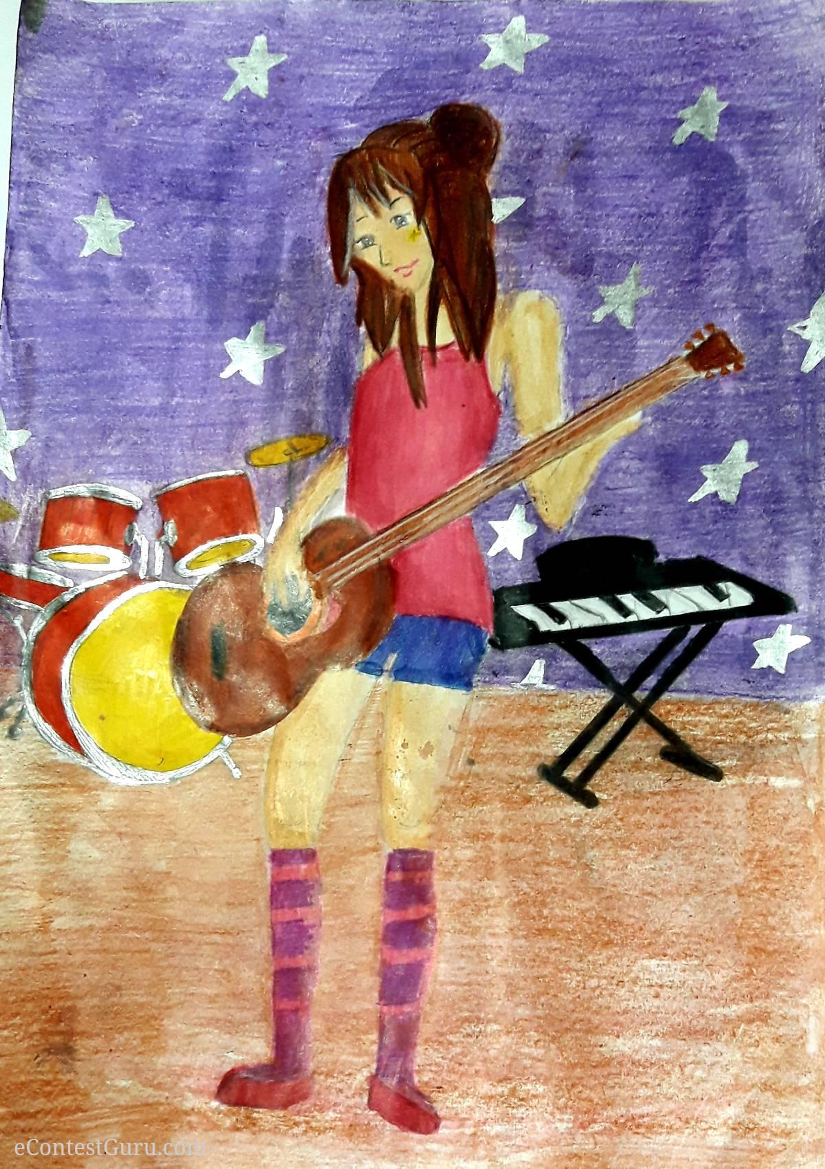 A girl playing the guiter.