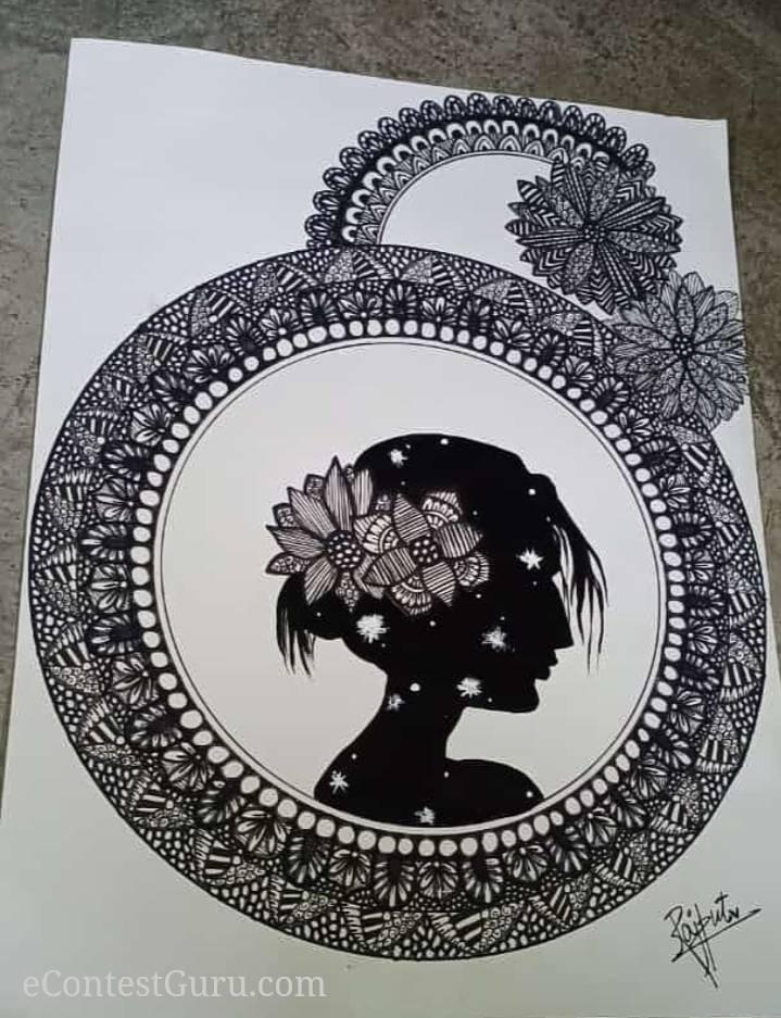Mandala art girl drawing 