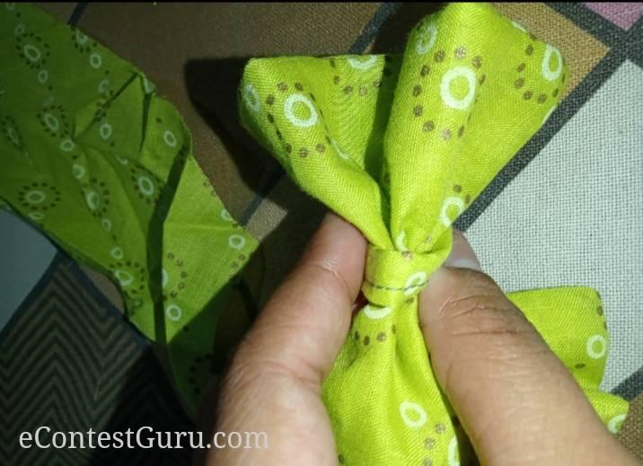 GREEN BOW HAIR RUBBERBAND..reuse old cloth