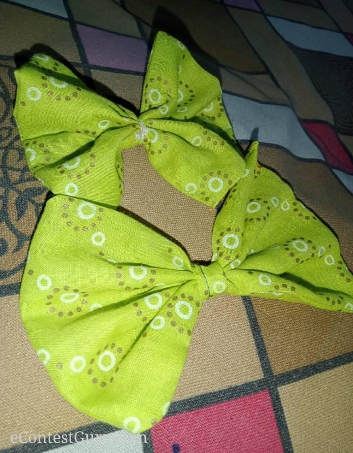 GREEN BOW HAIR RUBBERBAND..reuse old cloth