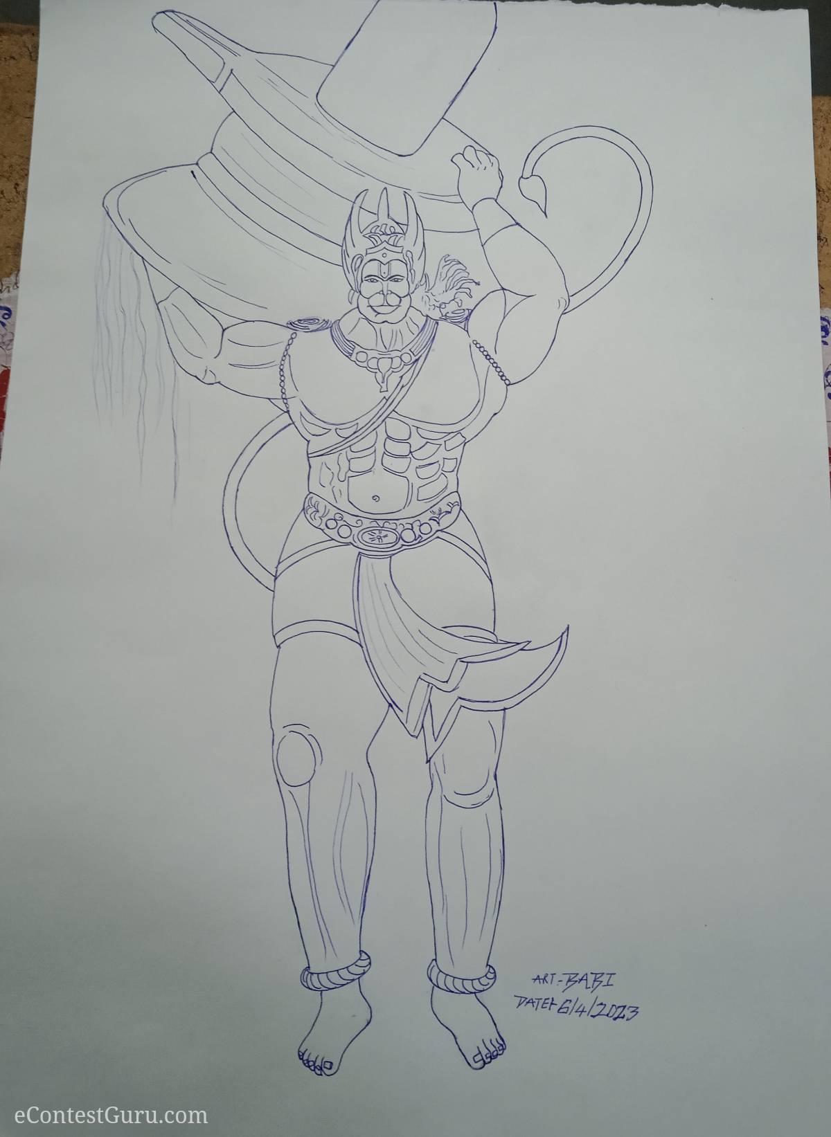 Hanuman pen sketching 