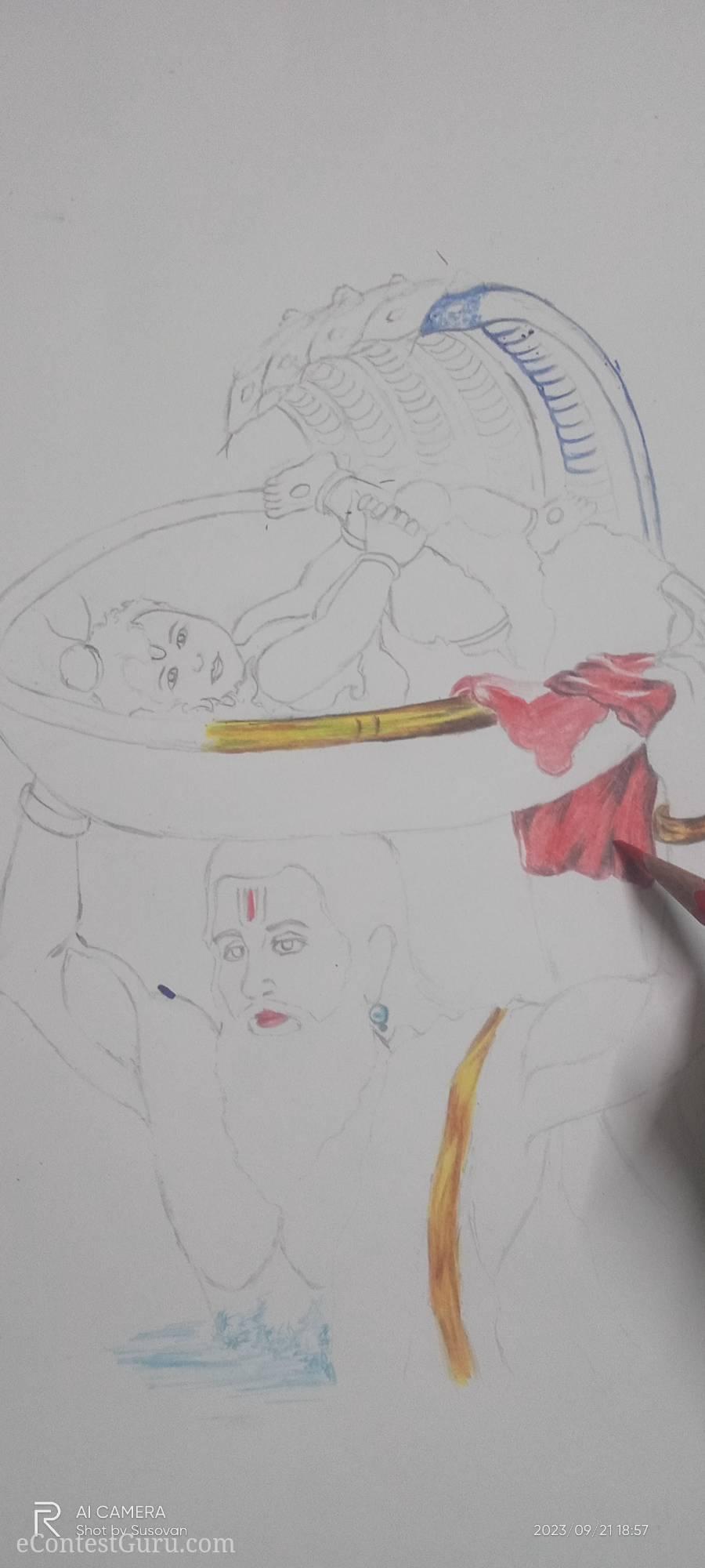 Shri krishna janmashtami drawing