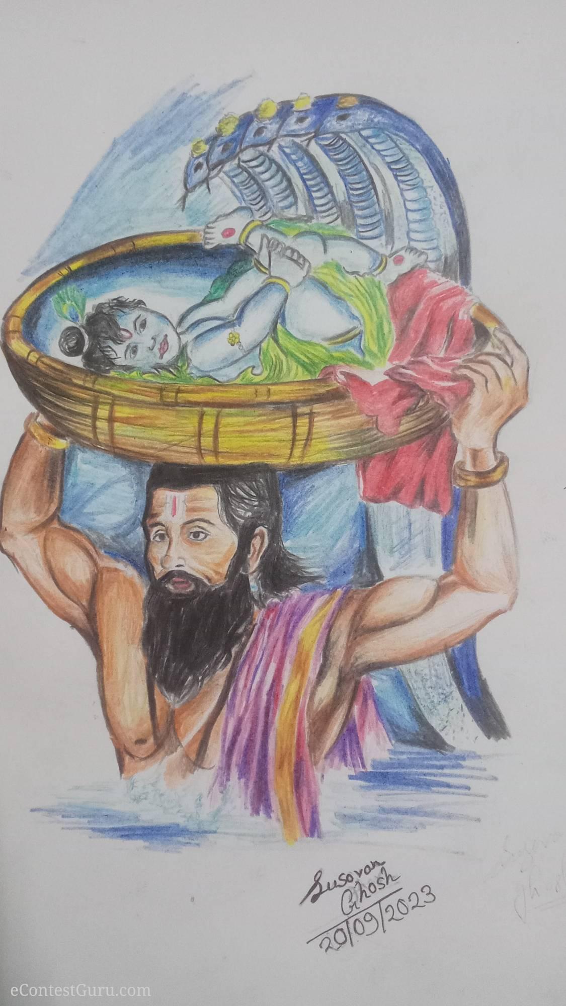 Shri krishna janmashtami drawing