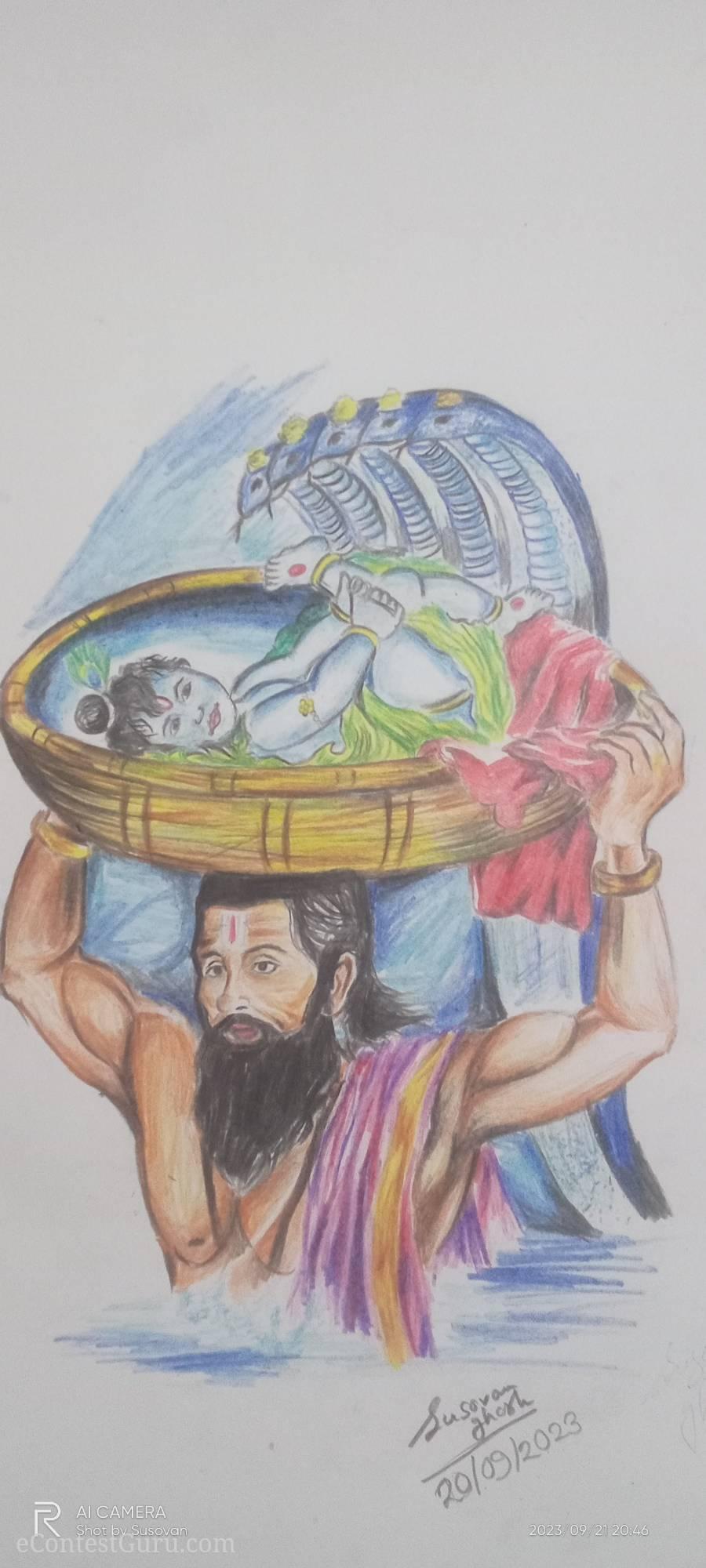 Shri krishna janmashtami drawing