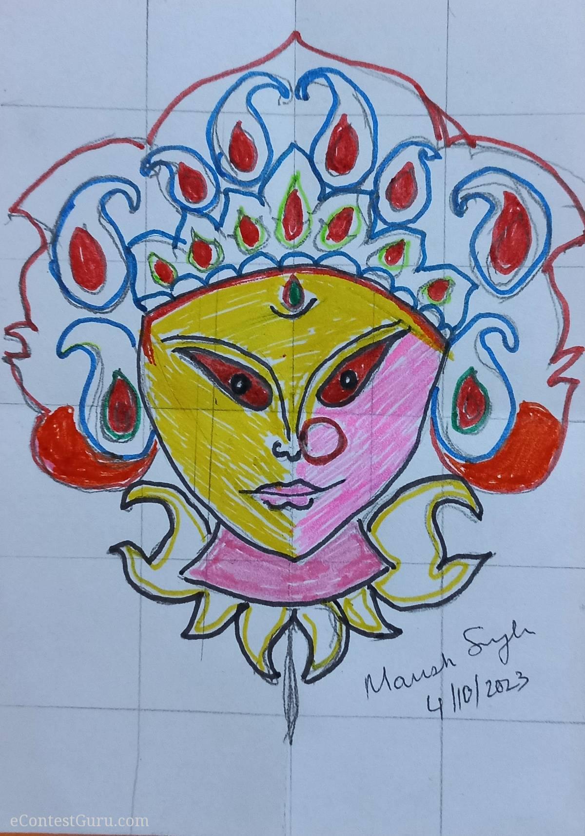 Durga Maa sketch pen drawing