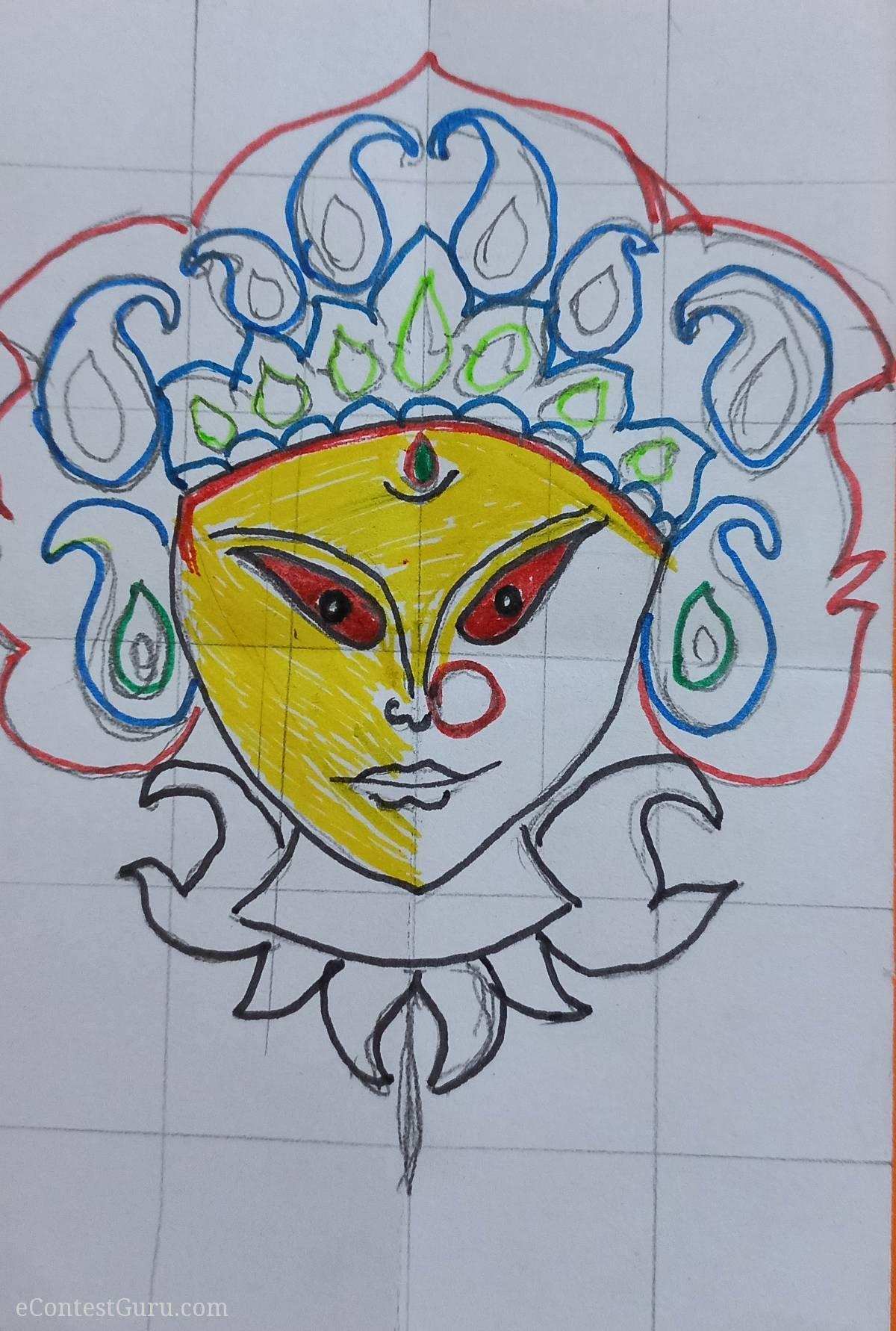 Durga Maa sketch pen drawing