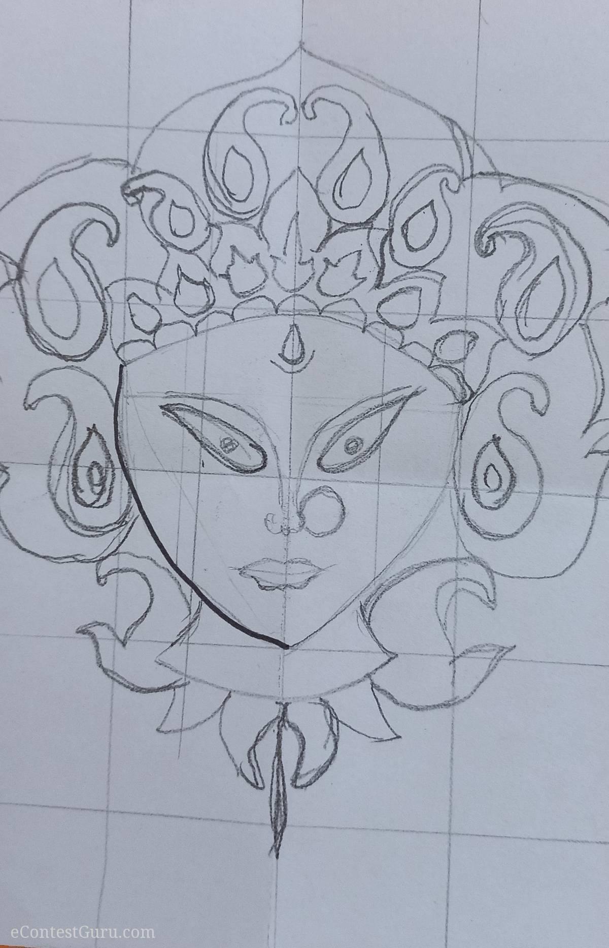 Durga Maa sketch pen drawing