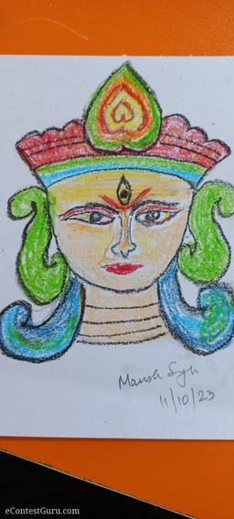 Durga Mata drawing in crayons