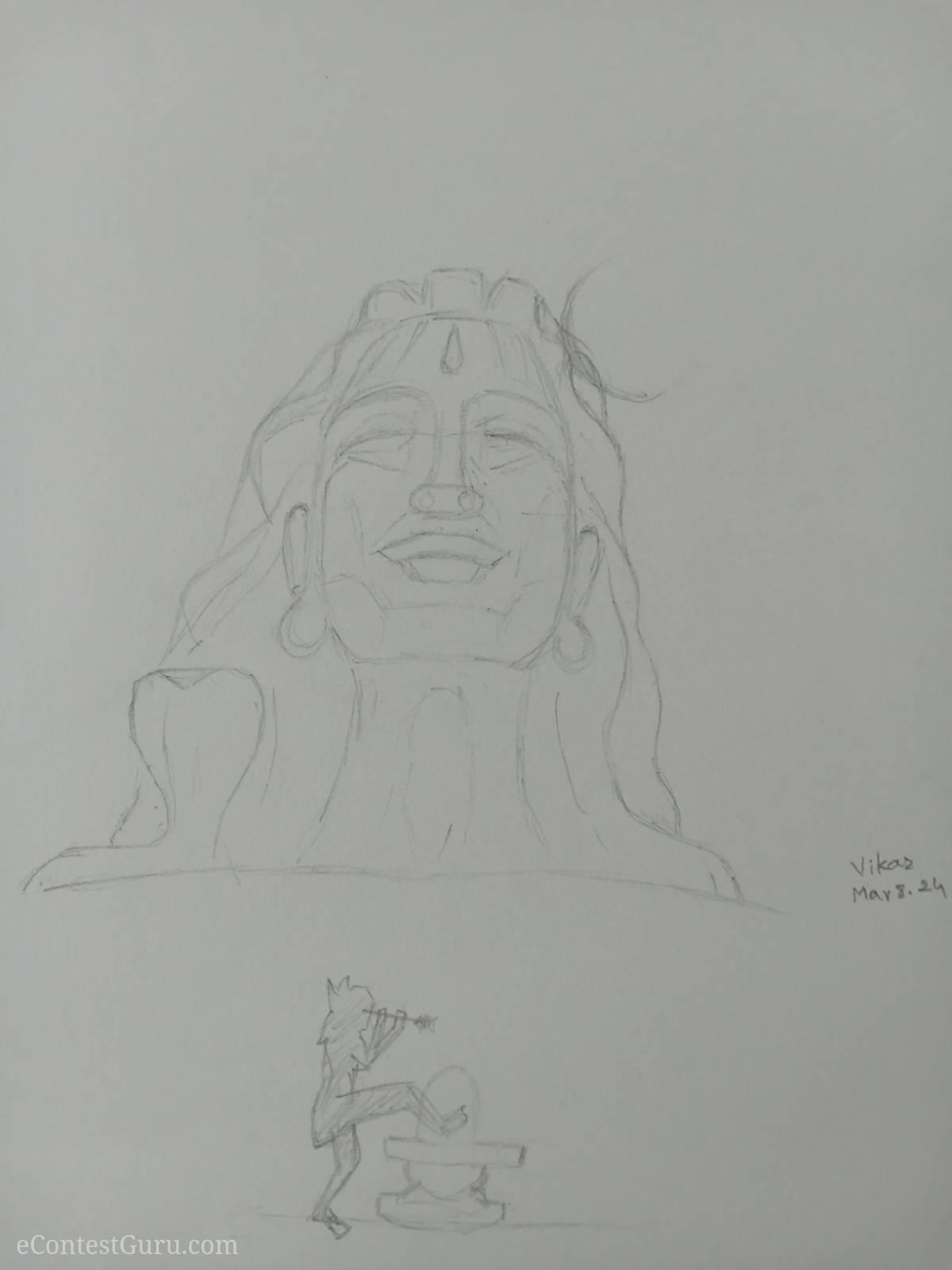 Drawing of shiva adiyogi shiva