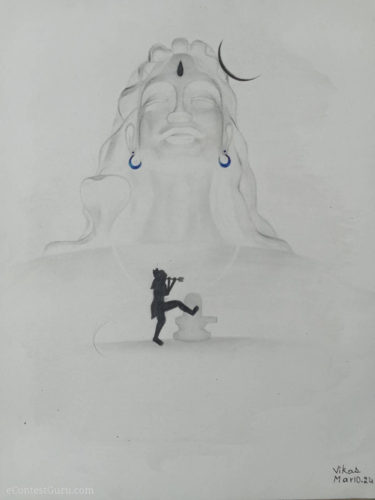 Drawing of shiva adiyogi shiva