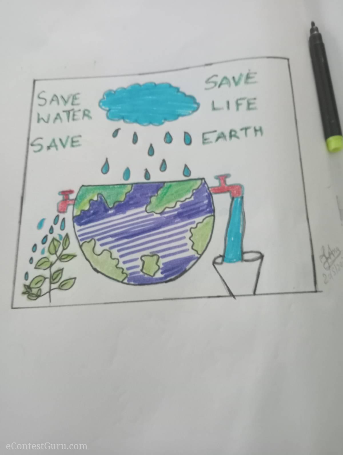 Save water save life save Earth drawing.