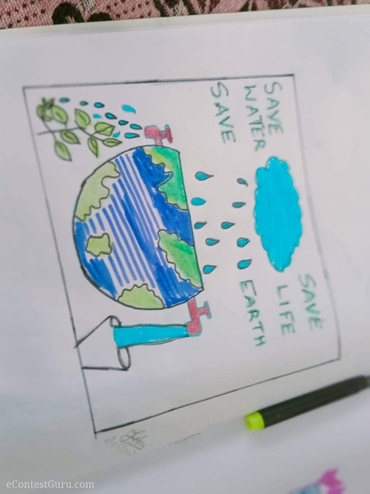 Save water save life save Earth drawing.