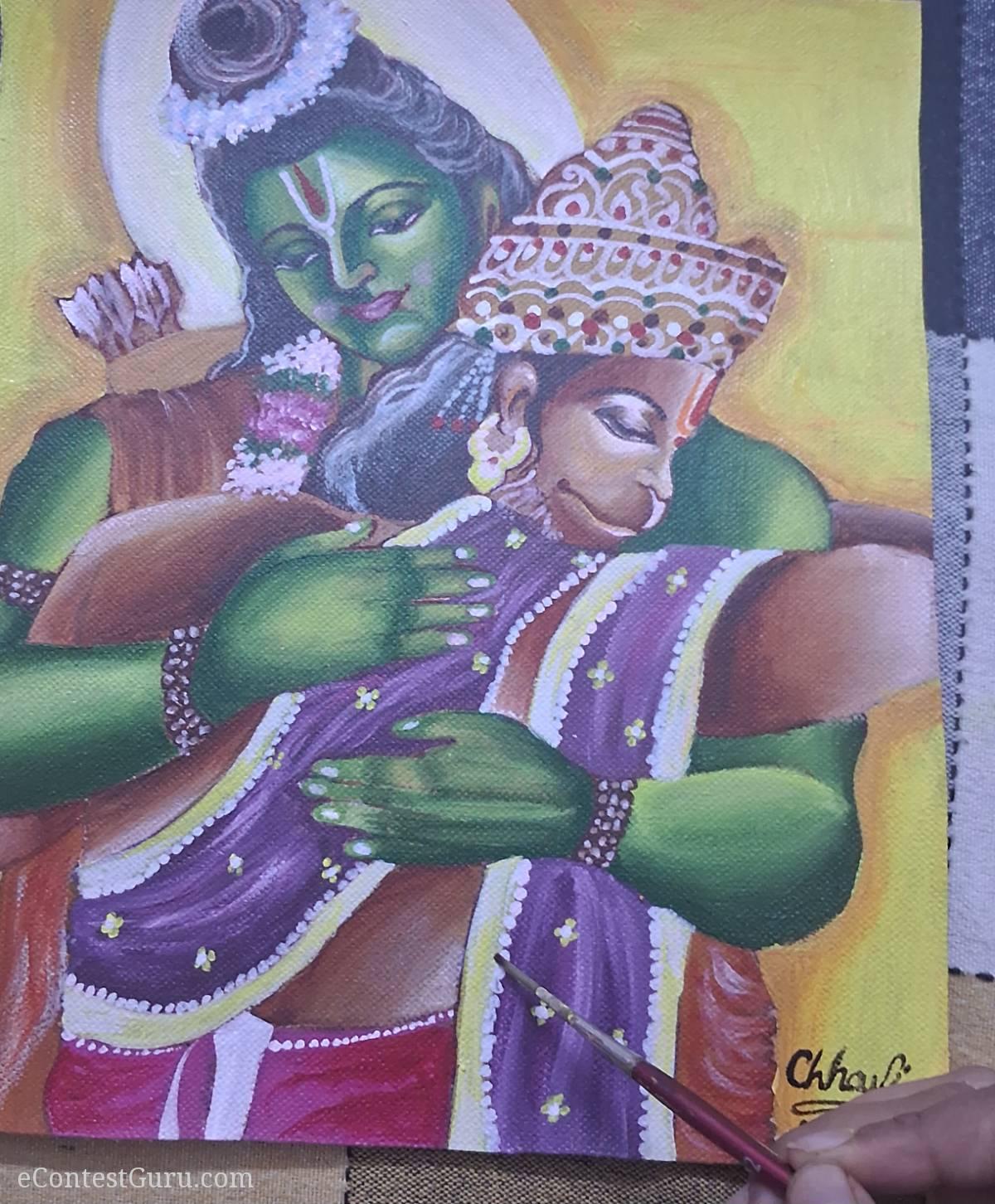 Hanuman ji and ram ji painting by chhavi