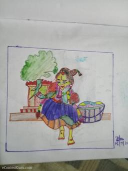 The girl sitting in the tulsi garden.