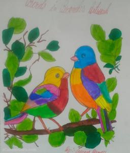 Cute Birds Standing in the Branches (Artwork)